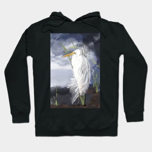 An Egret Huddles in the Storm Hoodie